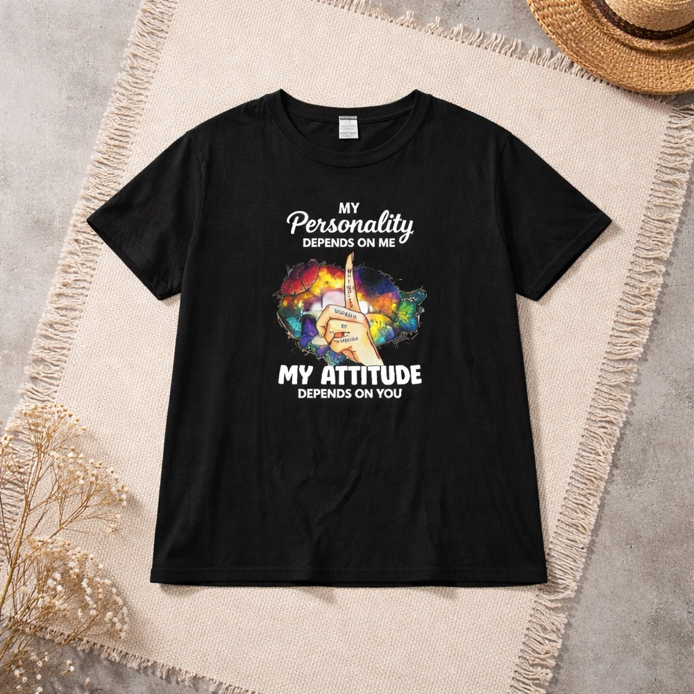 Black Graphic T-Shirt with Colorful Design